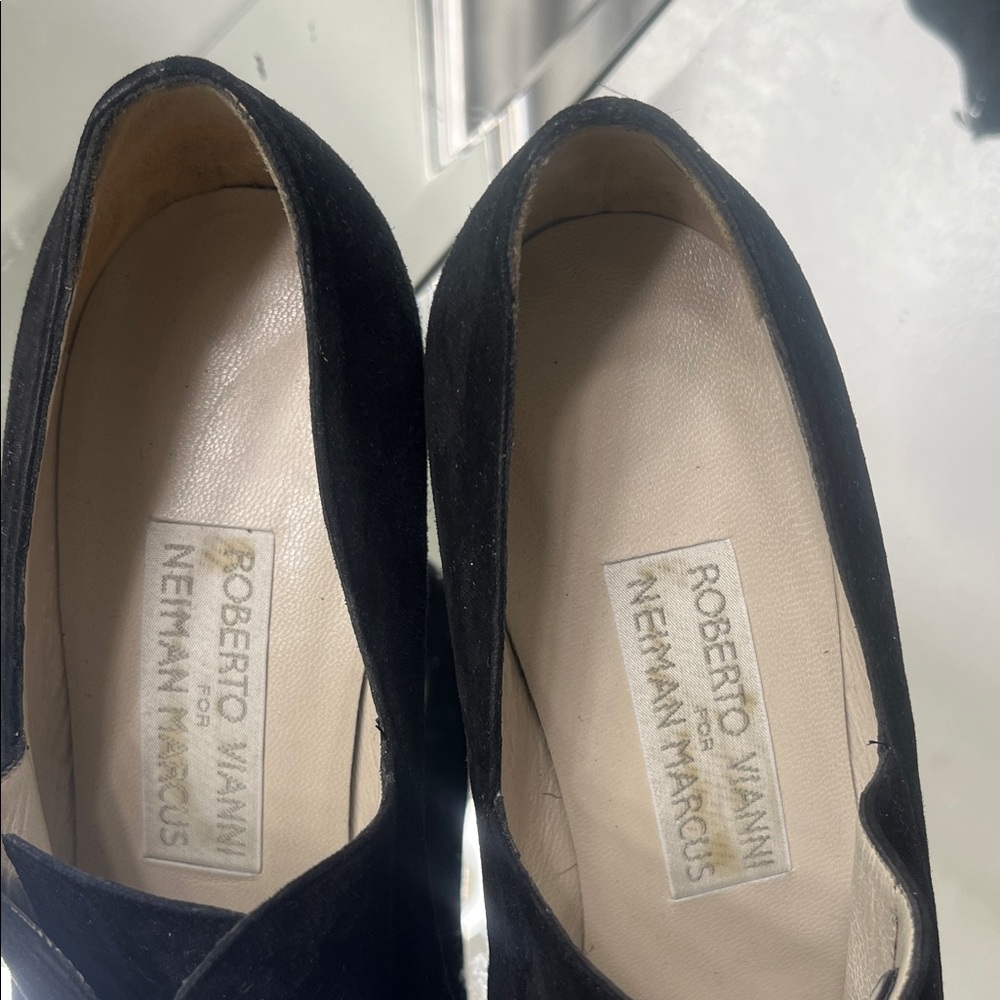 Vintage 90sBlack Suede Oxford Lace-Up Heels Roberto Vianni for Neiman Marcus 8.5 - Picture 5 of 16